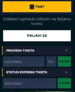 Panel tiketa na MerkurXtipu sa poljima za proveru tiketa i status express tiketa